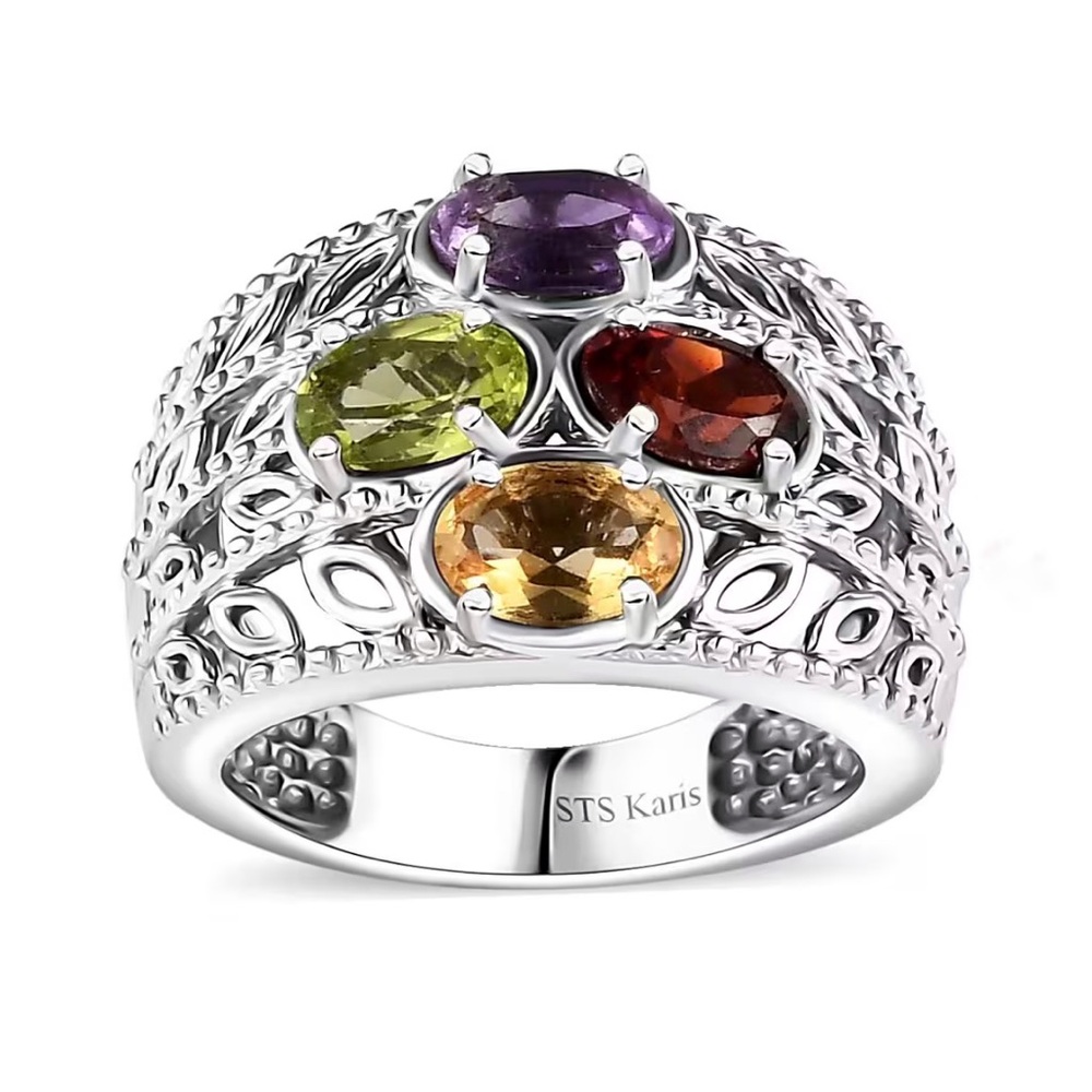 🗽New/Multi Gemstone in Platinum Plated Ring